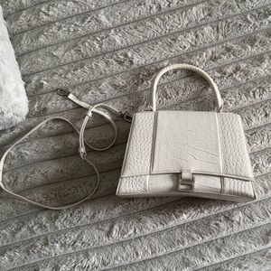 Balenciaga White Croc-Embossed Shoulder Bag